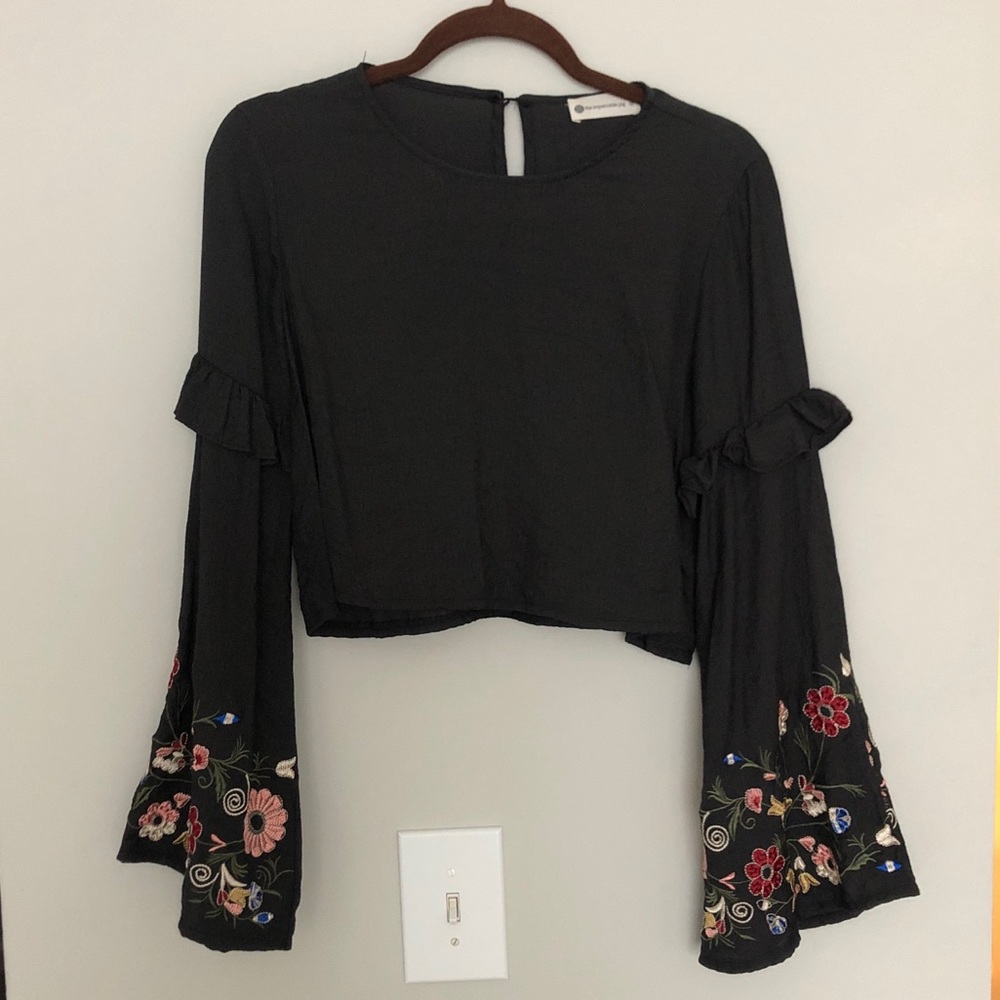 Black floral embroidered crop top